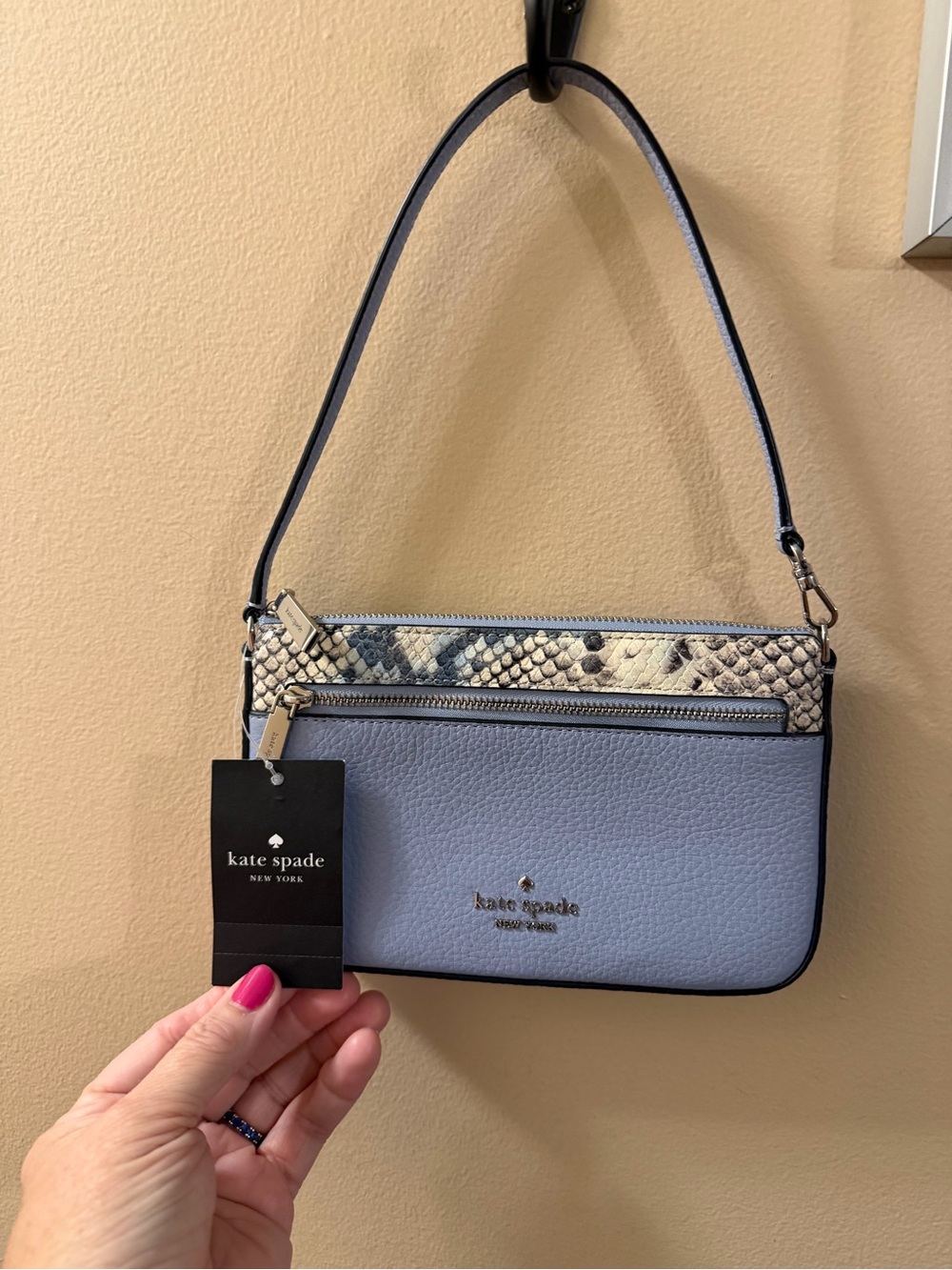 kate spade Periwinkle Blue Leather & Snake-Print Shoulder Bag NWT
